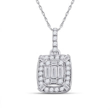 Load image into Gallery viewer, 14kt White Gold Baguette and Round Diamond Cluster Pendant - A Mesmerizing Masterpiece of Elegance - Top View
