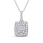 14kt White Gold Baguette and Round Diamond Cluster Pendant - A Mesmerizing Masterpiece of Elegance - Top View