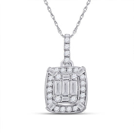 14kt White Gold Baguette and Round Diamond Cluster Pendant - A Mesmerizing Masterpiece of Elegance - Top View