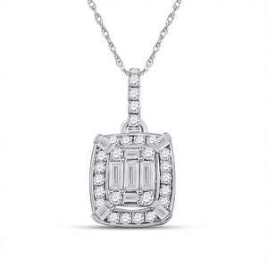 Diamond Cluster Pendant | 14kt White Gold Womens Baguette Diamond Cluster Pendant 1/2 Cttw | Splendid Jewellery GND