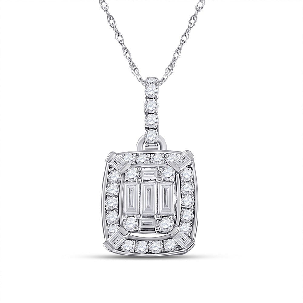 Diamond Cluster Pendant | 14kt White Gold Womens Baguette Diamond Cluster Pendant 1/2 Cttw | Splendid Jewellery GND