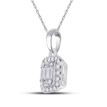 Load image into Gallery viewer, 14kt White Gold Baguette and Round Diamond Cluster Pendant - Side View