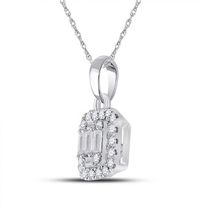 Diamond Cluster Pendant | 14kt White Gold Womens Baguette Diamond Cluster Pendant 1/4 Cttw | Splendid Jewellery GND