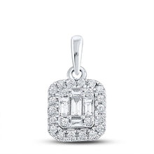 Load image into Gallery viewer, 14kt White Gold Baguette and Round Diamond Cluster Pendant - Top View