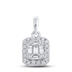 14kt White Gold Baguette and Round Diamond Cluster Pendant - Top View