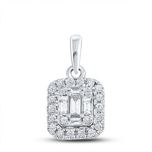 Diamond Cluster Pendant | 14kt White Gold Womens Baguette Diamond Cluster Pendant 1/4 Cttw | Splendid Jewellery GND