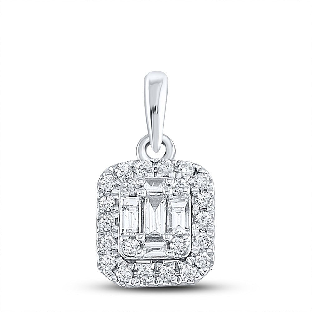 Diamond Cluster Pendant | 14kt White Gold Womens Baguette Diamond Cluster Pendant 1/4 Cttw | Splendid Jewellery GND
