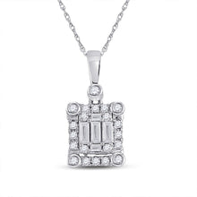 Load image into Gallery viewer, 14kt White Gold Baguette Diamond Cluster Square Pendant - A Mesmerizing Masterpiece of Elegance - Top View