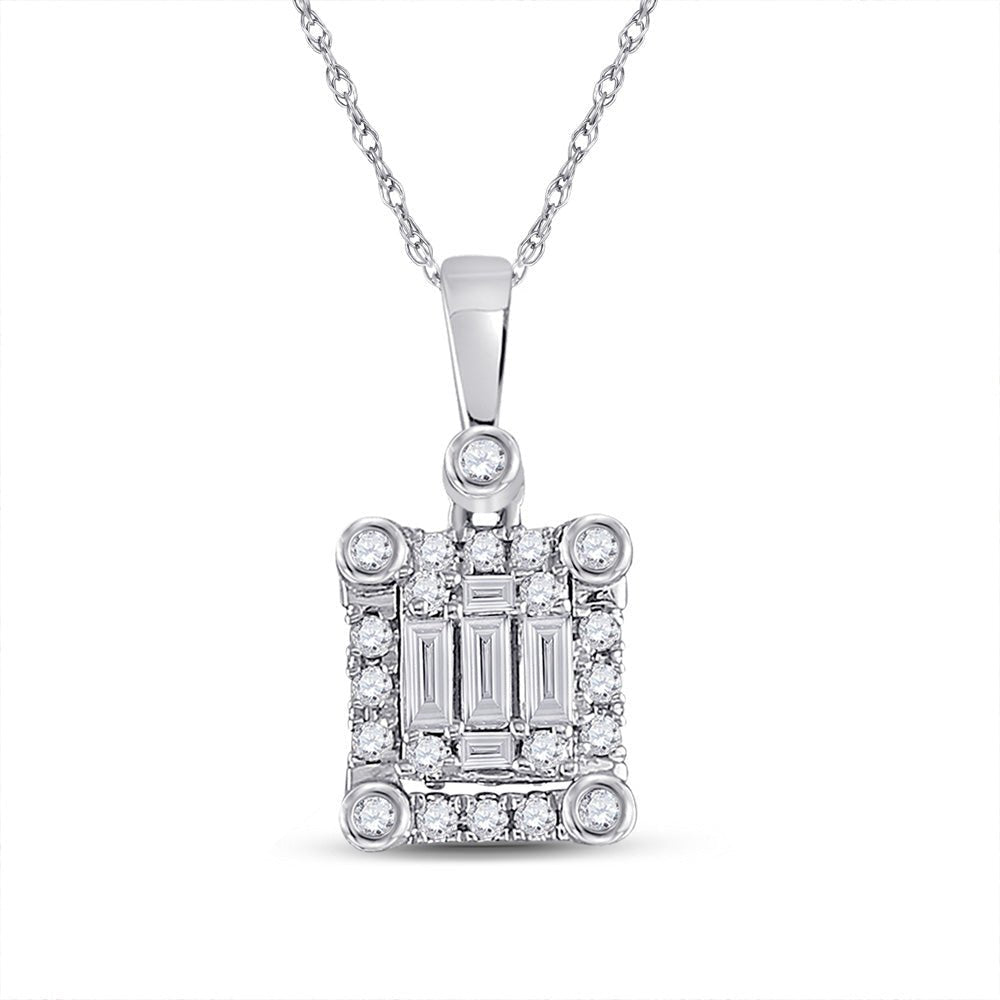 Diamond Cluster Pendant | 14kt White Gold Womens Baguette Diamond Square Pendant 1/4 Cttw | Splendid Jewellery GND