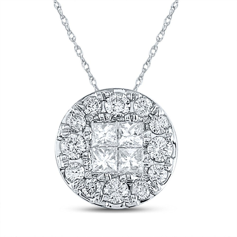 Diamond Cluster Pendant | 14kt White Gold Womens Princess Diamond Cluster Pendant 1 Cttw | Splendid Jewellery GND