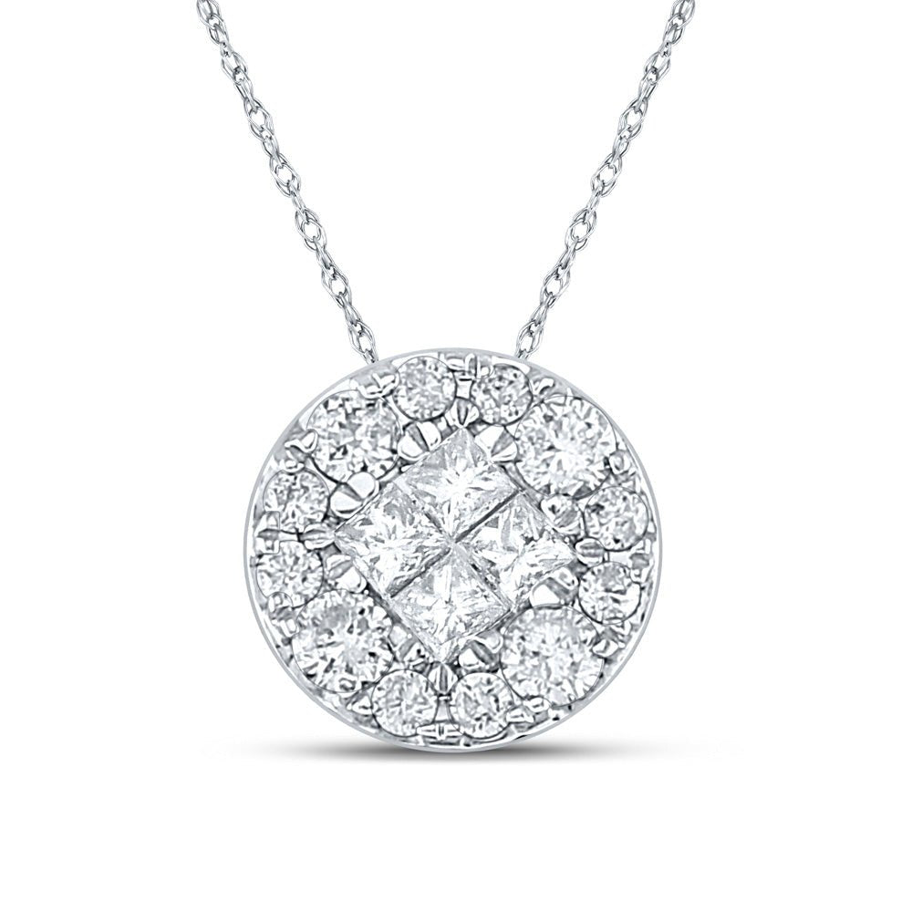 Diamond Cluster Pendant | 14kt White Gold Womens Princess Diamond Fashion Cluster Pendant 1/2 Cttw | Splendid Jewellery GND