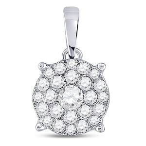 Diamond Cluster Pendant | 14kt White Gold Womens Round Diamond Cluster Pendant 1/2 Cttw | Splendid Jewellery GND