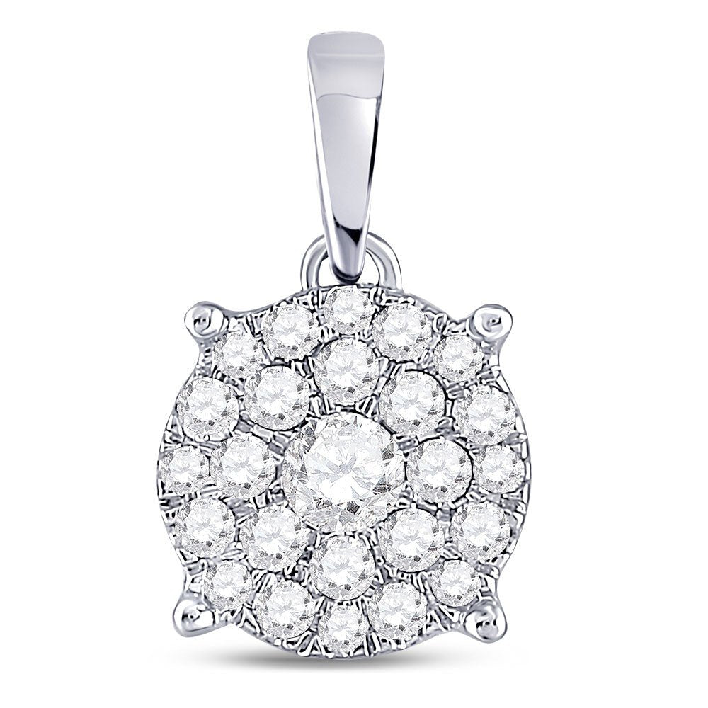 Diamond Cluster Pendant | 14kt White Gold Womens Round Diamond Cluster Pendant 1/2 Cttw | Splendid Jewellery GND