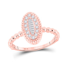 Load image into Gallery viewer, Radiant Rose Gold Baguette and Round Diamond Cluster Ring Top view from the 10Kt Rose Gold Womens Baguette Diamond Oval Cluster Ring 1 4 Cttwpin282750 collection by Splendid Jewellery