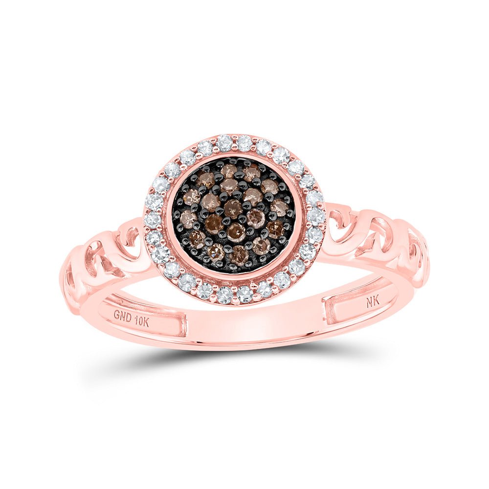 Diamond Cluster Ring | 10kt Rose Gold Womens Round Brown Diamond Cluster Ring 1/4 Cttw | Splendid Jewellery GND