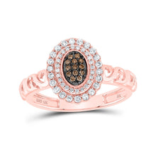 Load image into Gallery viewer, Captivating Rose Gold Brown Diamond Cluster Ring Top view from the 10Kt Rose Gold Womens Round Brown Diamond Oval Ring 1 4 Cttwpin230033 collection by Splendid Jewellery