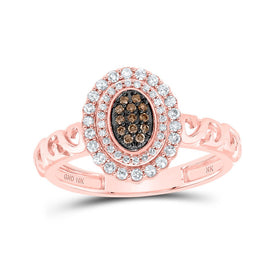 Captivating Rose Gold Brown Diamond Cluster Ring Top view from the 10Kt Rose Gold Womens Round Brown Diamond Oval Ring 1 4 Cttwpin230033 collection by Splendid Jewellery