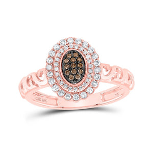 Diamond Cluster Ring | 10kt Rose Gold Womens Round Brown Diamond Oval Ring 1/4 Cttw | Splendid Jewellery GND
