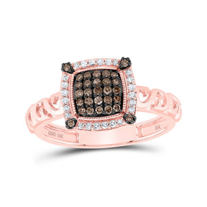Diamond Cluster Ring | 10kt Rose Gold Womens Round Brown Diamond Square Ring 1/4 Cttw | Splendid Jewellery GND