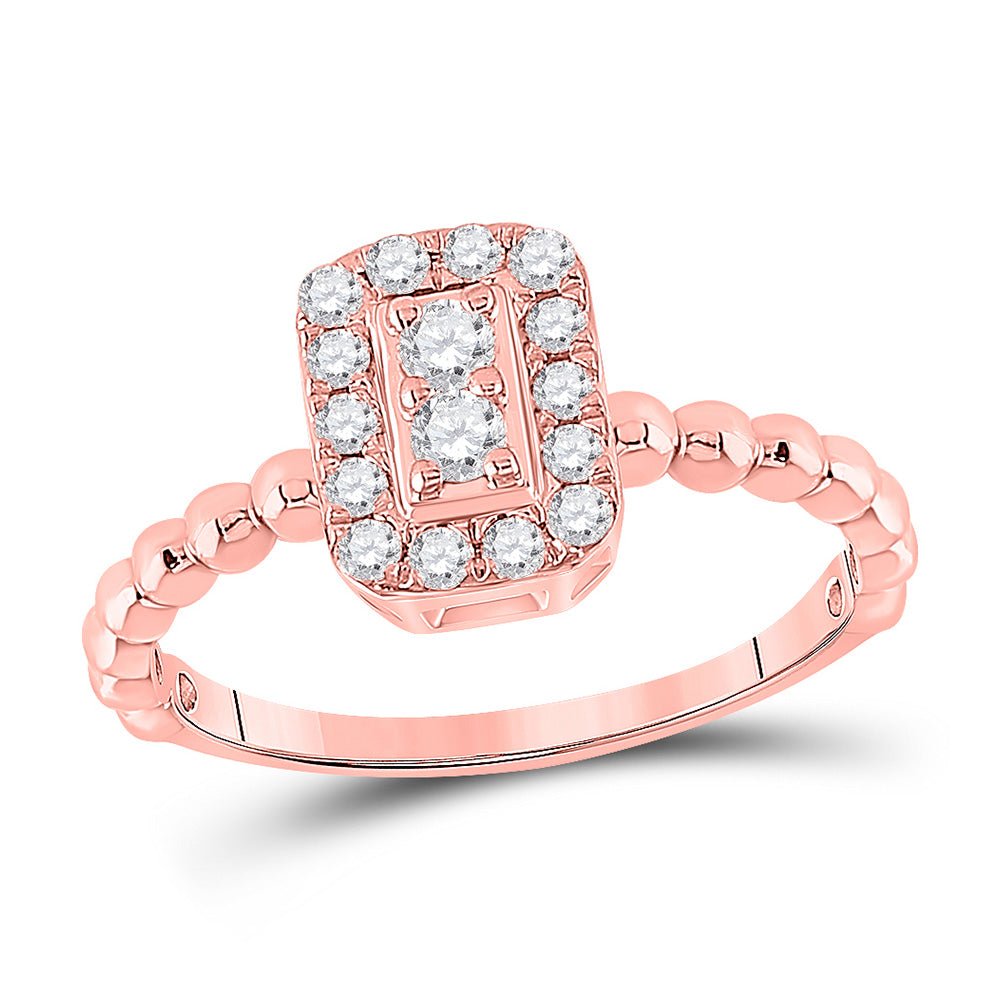 Diamond Cluster Ring | 10kt Rose Gold Womens Round Diamond Rectangle Cluster Ring 1/3 Cttw | Splendid Jewellery GND