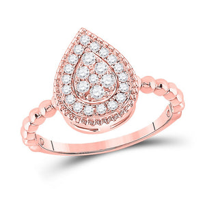Diamond Cluster Ring | 10kt Rose Gold Womens Round Diamond Teardrop Cluster Ring 1/3 Cttw | Splendid Jewellery GND