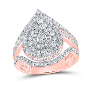 Diamond Cluster Ring | 10kt Rose Gold Womens Round Diamond Teardrop Ring 1-7/8 Cttw | Splendid Jewellery GND