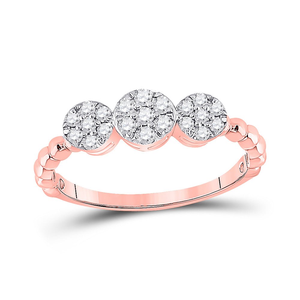 Diamond Cluster Ring | 10kt Rose Gold Womens Round Diamond Triple Flower Cluster Ring 1/3 Cttw | Splendid Jewellery GND