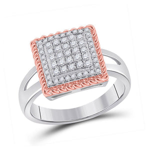 Diamond Cluster Ring | 10kt Two-tone Gold Womens Round Diamond Rope Square Cluster Ring 1/3 Cttw | Splendid Jewellery GND