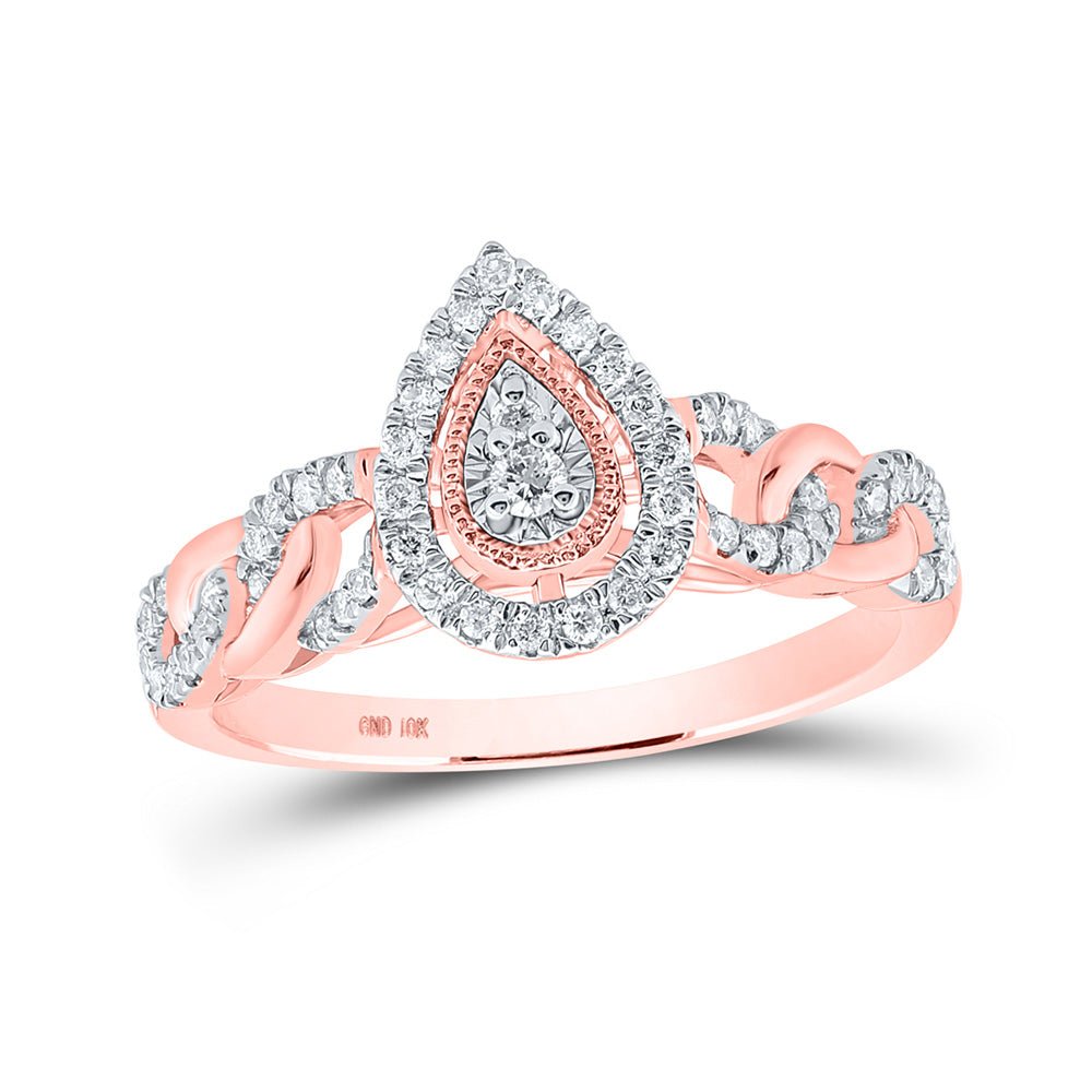 Diamond Cluster Ring | 10kt Two-tone Gold Womens Round Diamond Teardrop Ring 1/4 Cttw | Splendid Jewellery GND