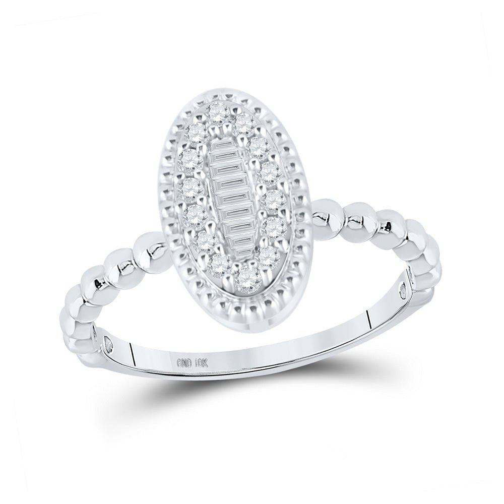 Diamond Cluster Ring | 10kt White Gold Womens Baguette Diamond Oval Cluster Ring 1/4 Cttw | Splendid Jewellery GND