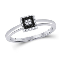 Load image into Gallery viewer, Captivating Noir Brilliance Diamond Cluster Ring Top view from the 10Kt White Gold Womens Round Black Color Enhanced Diamond Cluster Ring 1 6 Cttwpin279759 collection by Splendid Jewellery