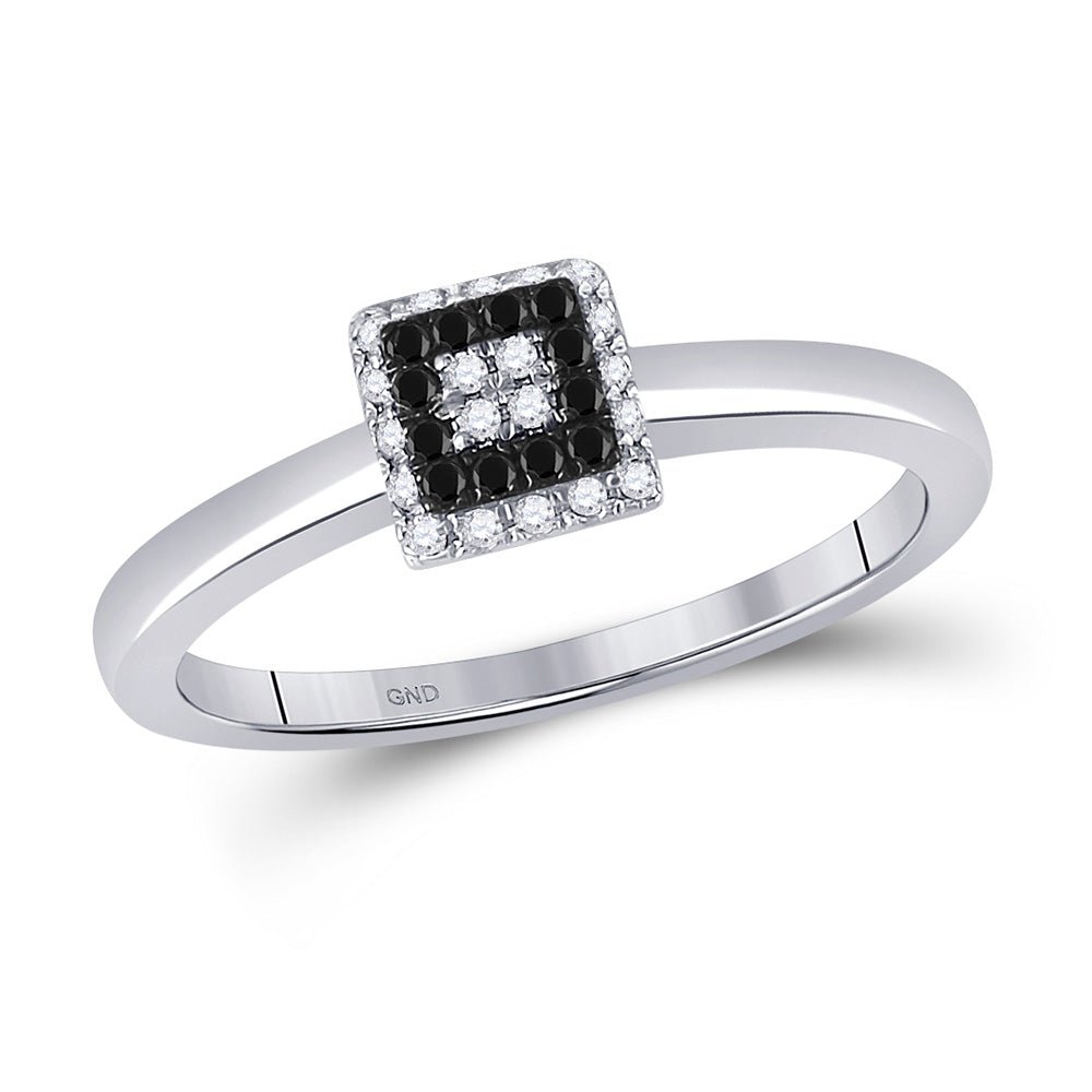 Diamond Cluster Ring | 10kt White Gold Womens Round Black Color Enhanced Diamond Cluster Ring 1/6 Cttw | Splendid Jewellery GND