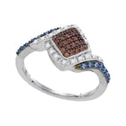 Mesmerizing Brown and Blue Diamond Cluster Ring in 10kt White Gold Top view from the 10Kt White Gold Womens Round Brown Diamond Blue Fashion Ring 1 3 Cttwpin65660 collection by Splendid Jewellery