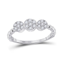 Load image into Gallery viewer, Dazzling Triple Cluster Diamond Ring in 10kt White Gold Top view from the 10Kt White Gold Womens Round Diamond Beaded Triple Cluster Ring 1 3 Cttwpin282703 collection by Splendid Jewellery