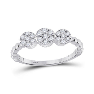 Diamond Cluster Ring | 10kt White Gold Womens Round Diamond Beaded Triple Cluster Ring 1/3 Cttw | Splendid Jewellery GND