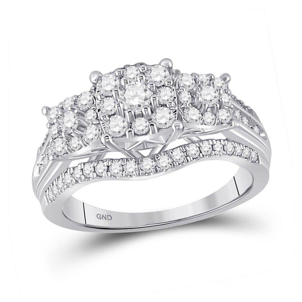 Diamond Cluster Ring | 10kt White Gold Womens Round Diamond Cluster 3-stone Ring 1 Cttw | Splendid Jewellery GND