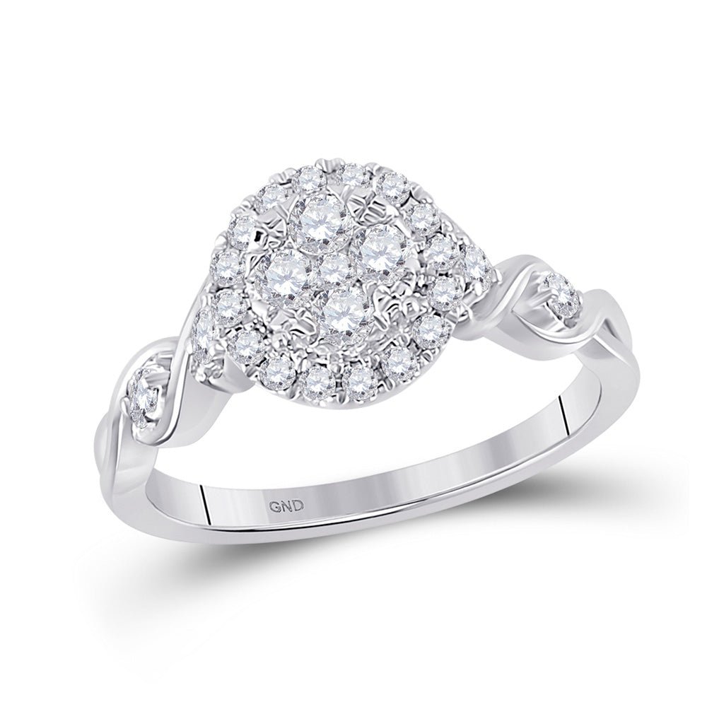 Diamond Cluster Ring | 10kt White Gold Womens Round Diamond Cluster Halo Ring 1/2 Cttw | Splendid Jewellery GND