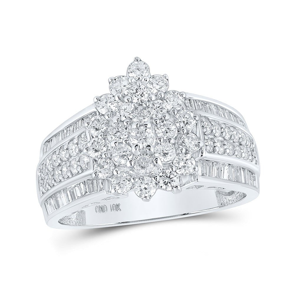 Diamond Cluster Ring | 10kt White Gold Womens Round Diamond Cluster Ring 1-1/2 Cttw | Splendid Jewellery GND