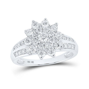 Diamond Cluster Ring | 10kt White Gold Womens Round Diamond Cluster Ring 1 Cttw | Splendid Jewellery GND