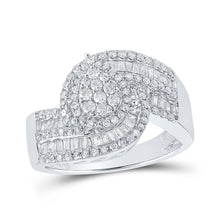 Load image into Gallery viewer, Dazzling Diamond Delight: 10kt White Gold Womens Round Diamond Cluster Ring 1 Cttw Top view from the 10Kt White Gold Womens Round Diamond Cluster Ring 1 Cttwpin218874 collection by Splendid Jewellery