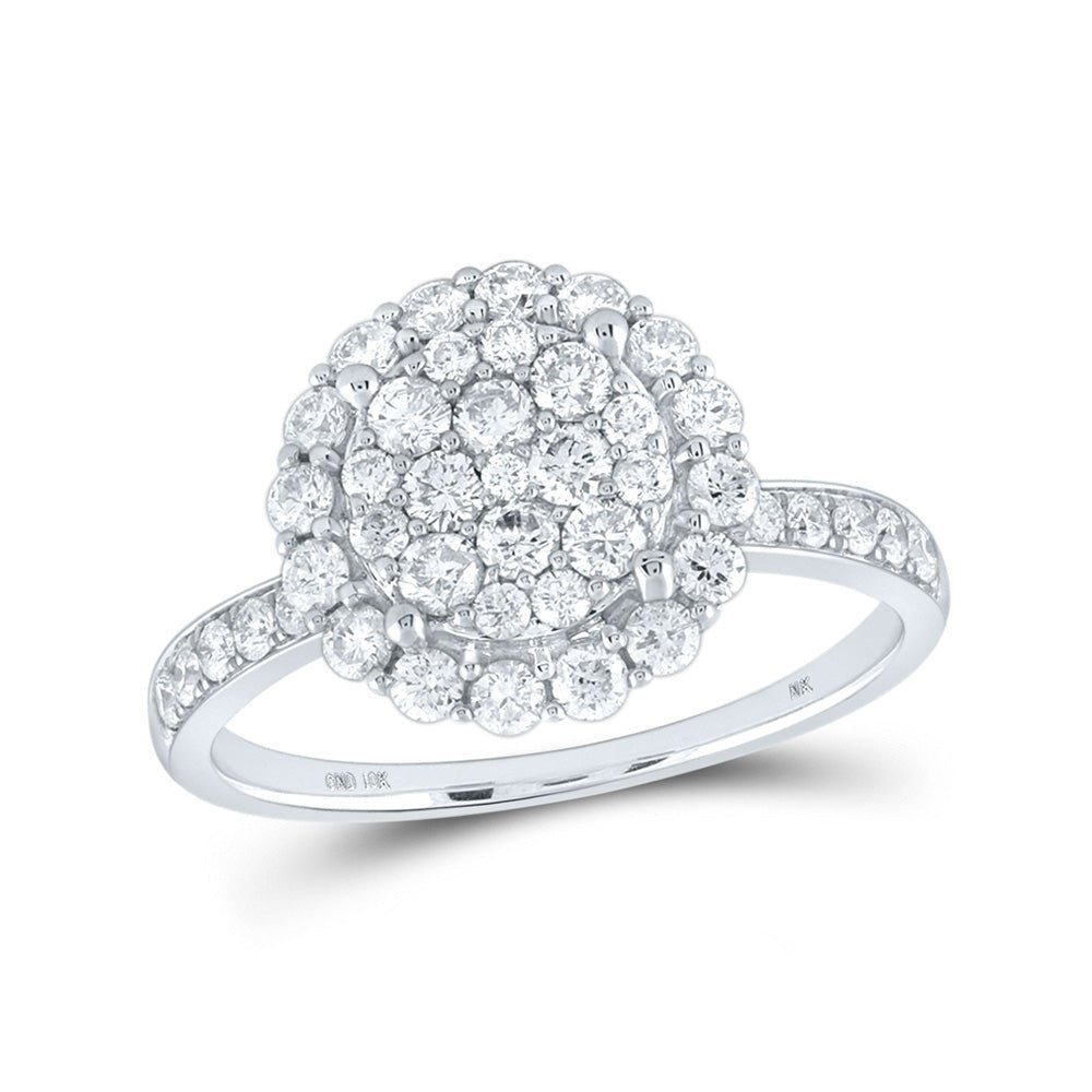 Diamond Cluster Ring | 10kt White Gold Womens Round Diamond Cluster Ring 1 Cttw | Splendid Jewellery GND