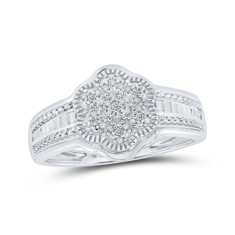 Diamond Cluster Ring | 10kt White Gold Womens Round Diamond Cluster Ring 1/12 Cttw | Splendid Jewellery GND