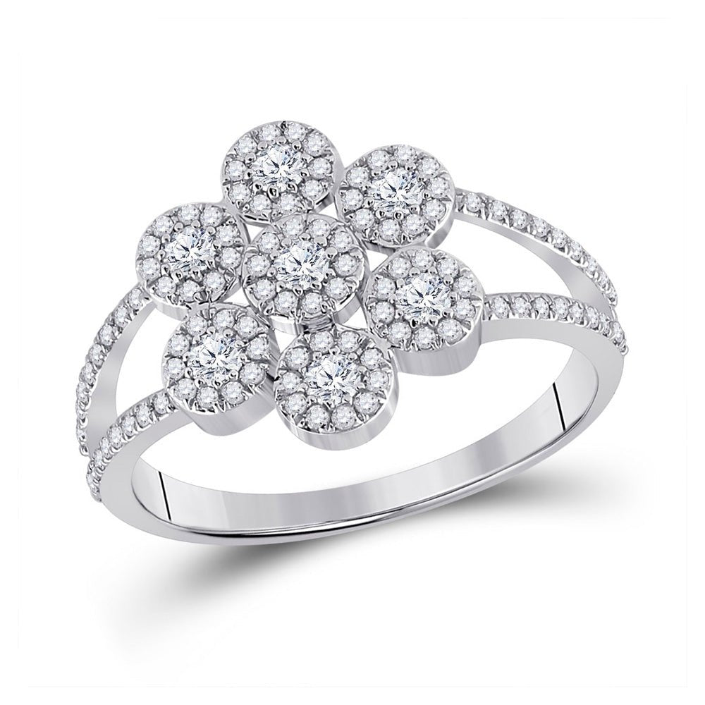 Diamond Cluster Ring | 10kt White Gold Womens Round Diamond Cluster Ring 1/2 Cttw | Splendid Jewellery GND