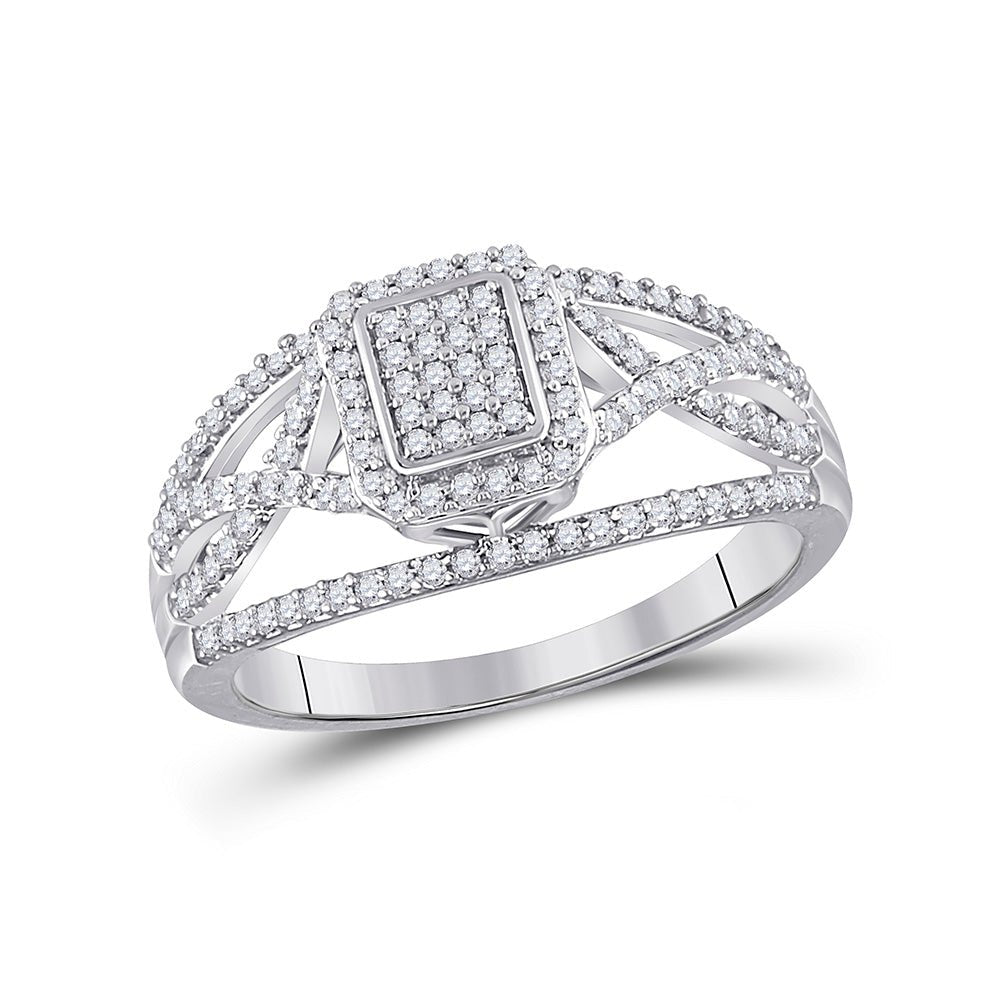 Diamond Cluster Ring | 10kt White Gold Womens Round Diamond Cluster Ring 1/3 Cttw | Splendid Jewellery GND