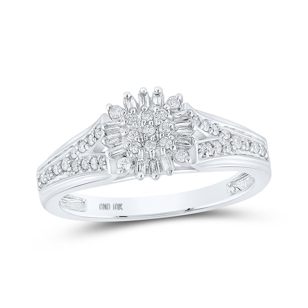 Diamond Cluster Ring | 10kt White Gold Womens Round Diamond Cluster Ring 1/4 Cttw | Splendid Jewellery GND