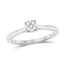 Load image into Gallery viewer, Radiant Brilliance: 10kt White Gold Womens Round Diamond Cluster Ring 1/6 Cttw Top view from the 10Kt White Gold Womens Round Diamond Cluster Ring 1 6 Cttwpin222643 collection by Splendid Jewellery