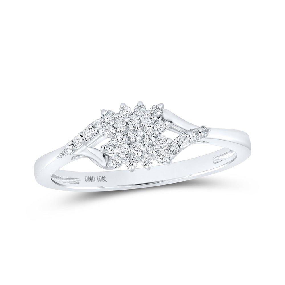 Diamond Cluster Ring | 10kt White Gold Womens Round Diamond Cluster Ring 1/6 Cttw | Splendid Jewellery GND