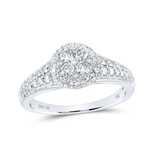 Diamond Cluster Ring | 10kt White Gold Womens Round Diamond Cluster Ring 3/4 Cttw | Splendid Jewellery GND
