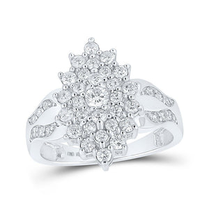 Diamond Cluster Ring | 10kt White Gold Womens Round Diamond Marquise-shape Cluster Ring 1 Cttw | Splendid Jewellery GND