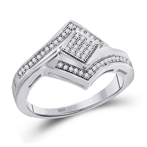 Diamond Cluster Ring | 10kt White Gold Womens Round Diamond Offset Square Cluster Ring 1/6 Cttw | Splendid Jewellery GND